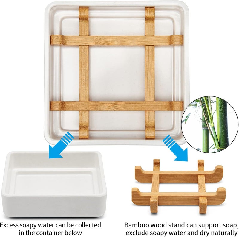 Fufengz Bamboo Soap Dishes for Bar Soap Holders for Shower for Bathroom Sink Bulk Small Wooden Soap Tray Jabonera Pretty Neat Ventilated Soap Dish Disj Disk, Detachable (Single Right Angle White) - Image 3